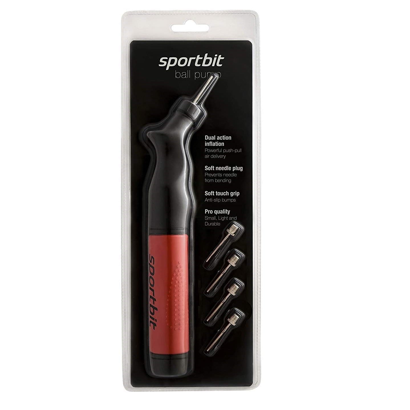 SPORTBIT Ball Pump Red with 5 needles - Push & Pull Inflating System