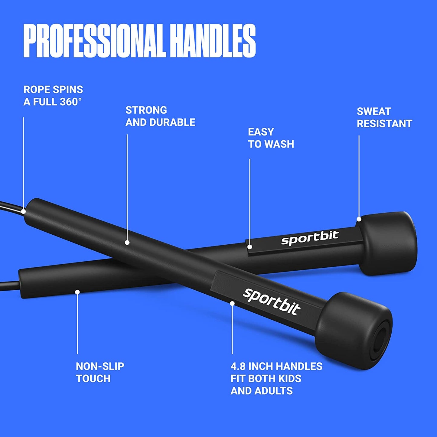 SPORTBIT Adjustable lightweight Jump Rope for Speed Skipping, Fitness, Workout, Exercise