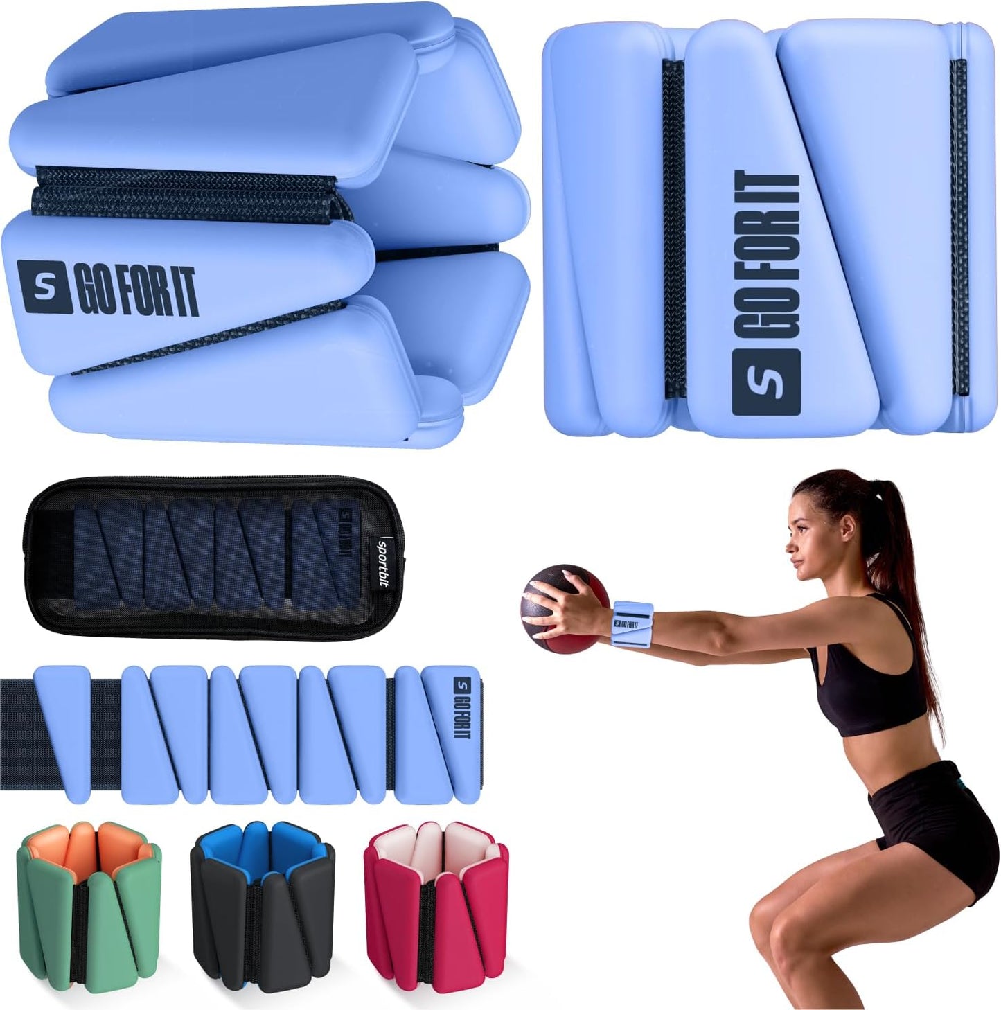 SPORTBIT Wrist and Ankle Weights for Women - Set of 2 (1lb Each) Wearable Ankle & Wrist Weights