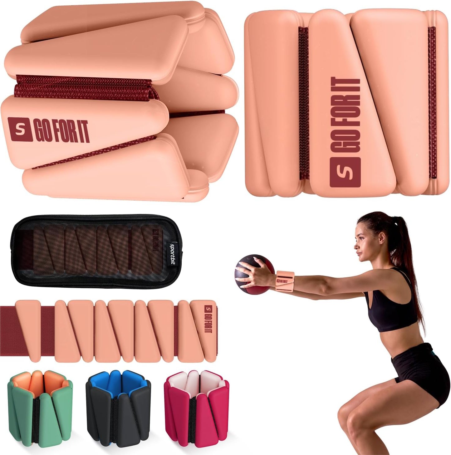 SPORTBIT Wrist and Ankle Weights for Women - Set of 2 (1lb Each) Wearable Ankle & Wrist Weights