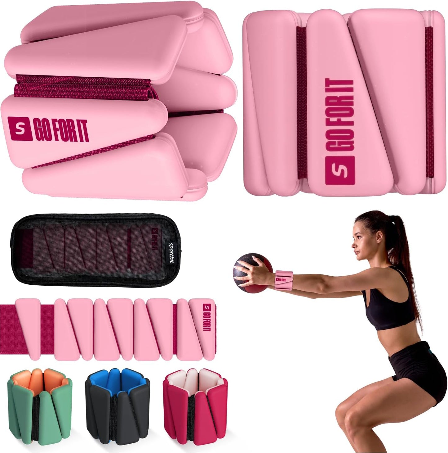 SPORTBIT Wrist and Ankle Weights for Women - Set of 2 (1lb Each) Wearable Ankle & Wrist Weights