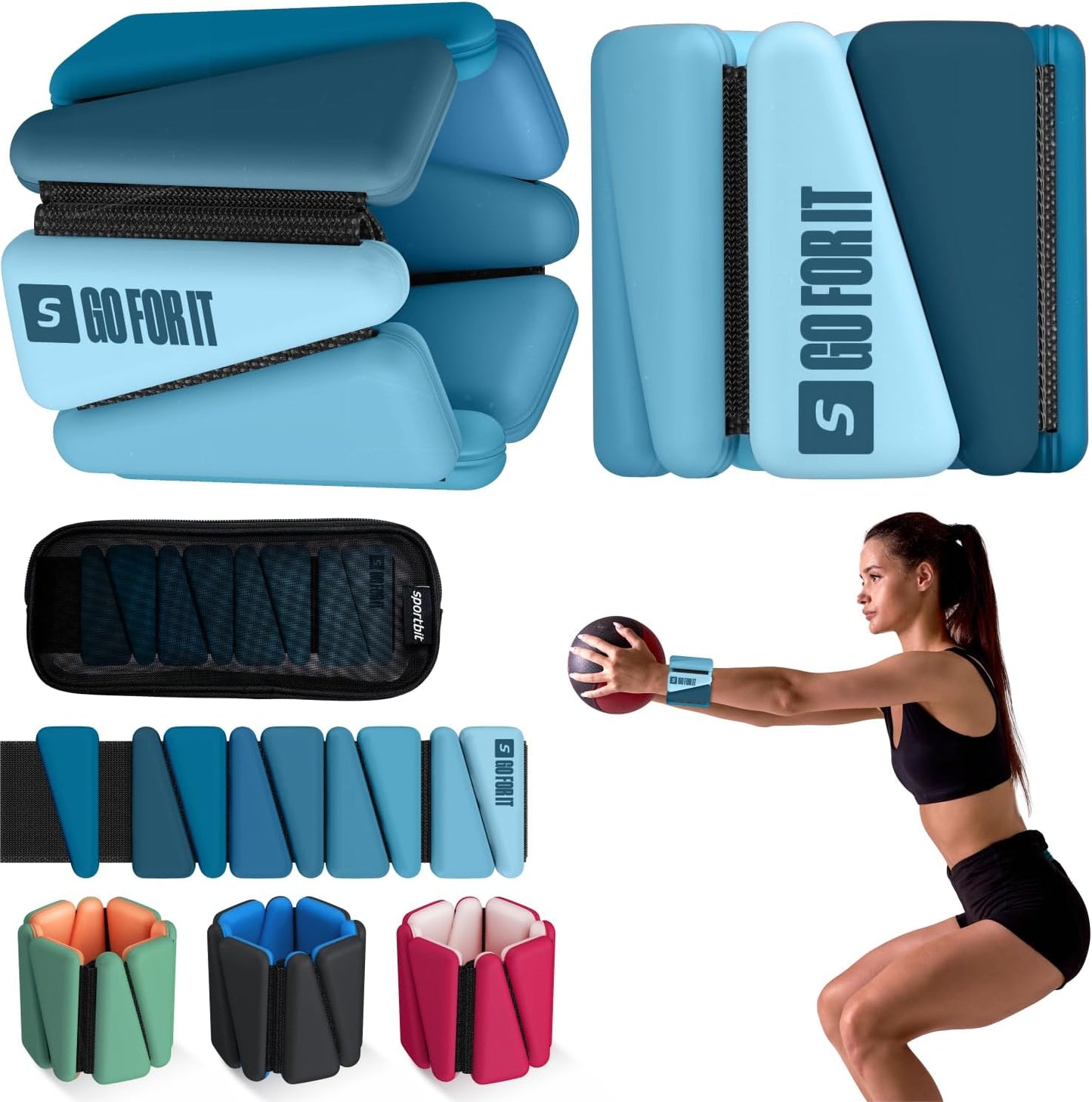 SPORTBIT Wrist and Ankle Weights for Women - Set of 2 (1lb Each) Wearable Ankle & Wrist Weights