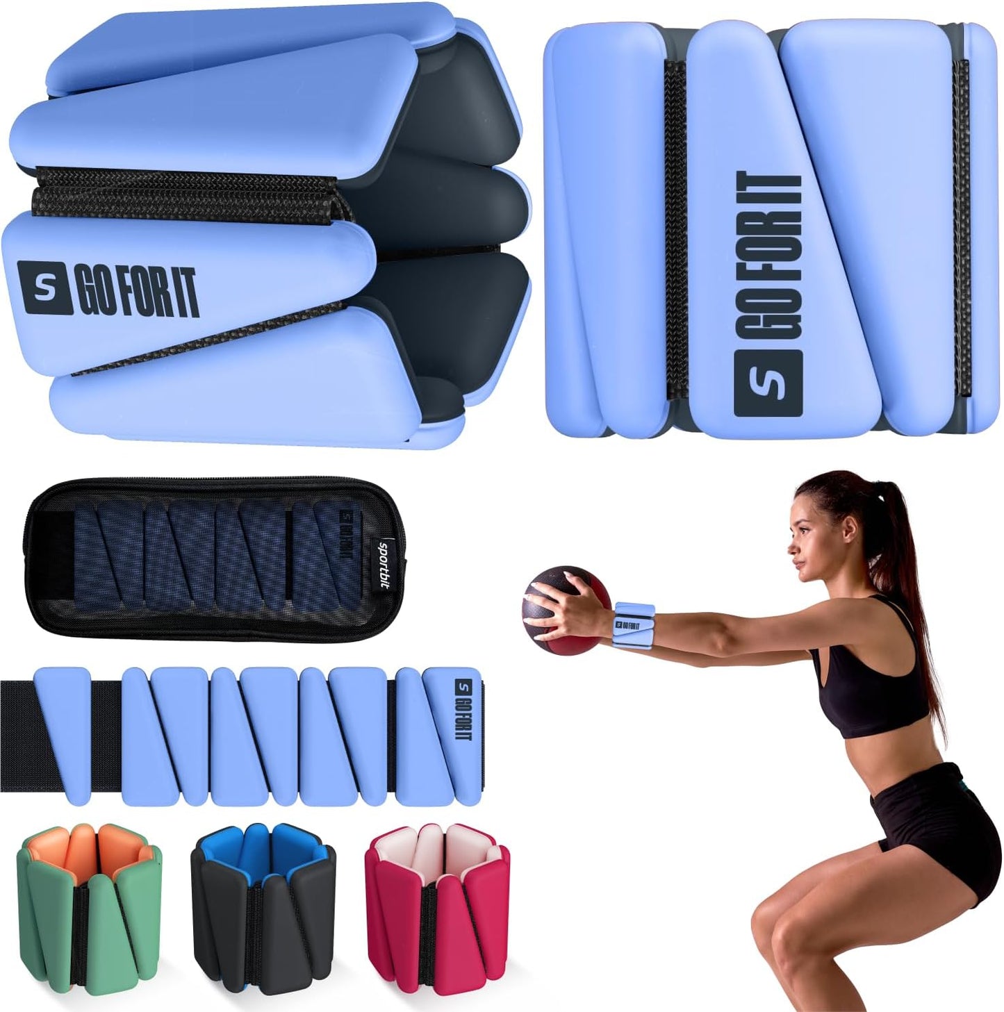 SPORTBIT Wrist and Ankle Weights for Women - Set of 2 (1lb Each) Wearable Ankle & Wrist Weights