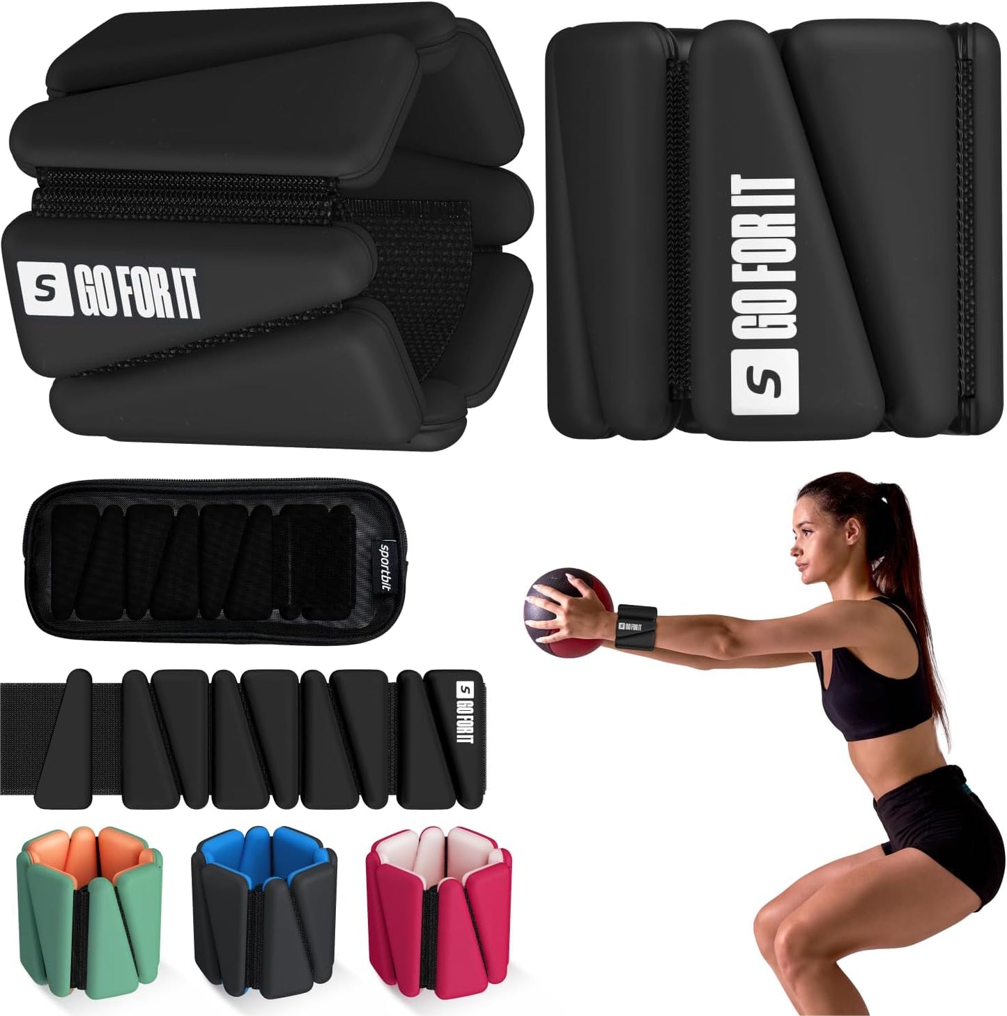 SPORTBIT Wrist and Ankle Weights for Women - Set of 2 (1lb Each) Wearable Ankle & Wrist Weights