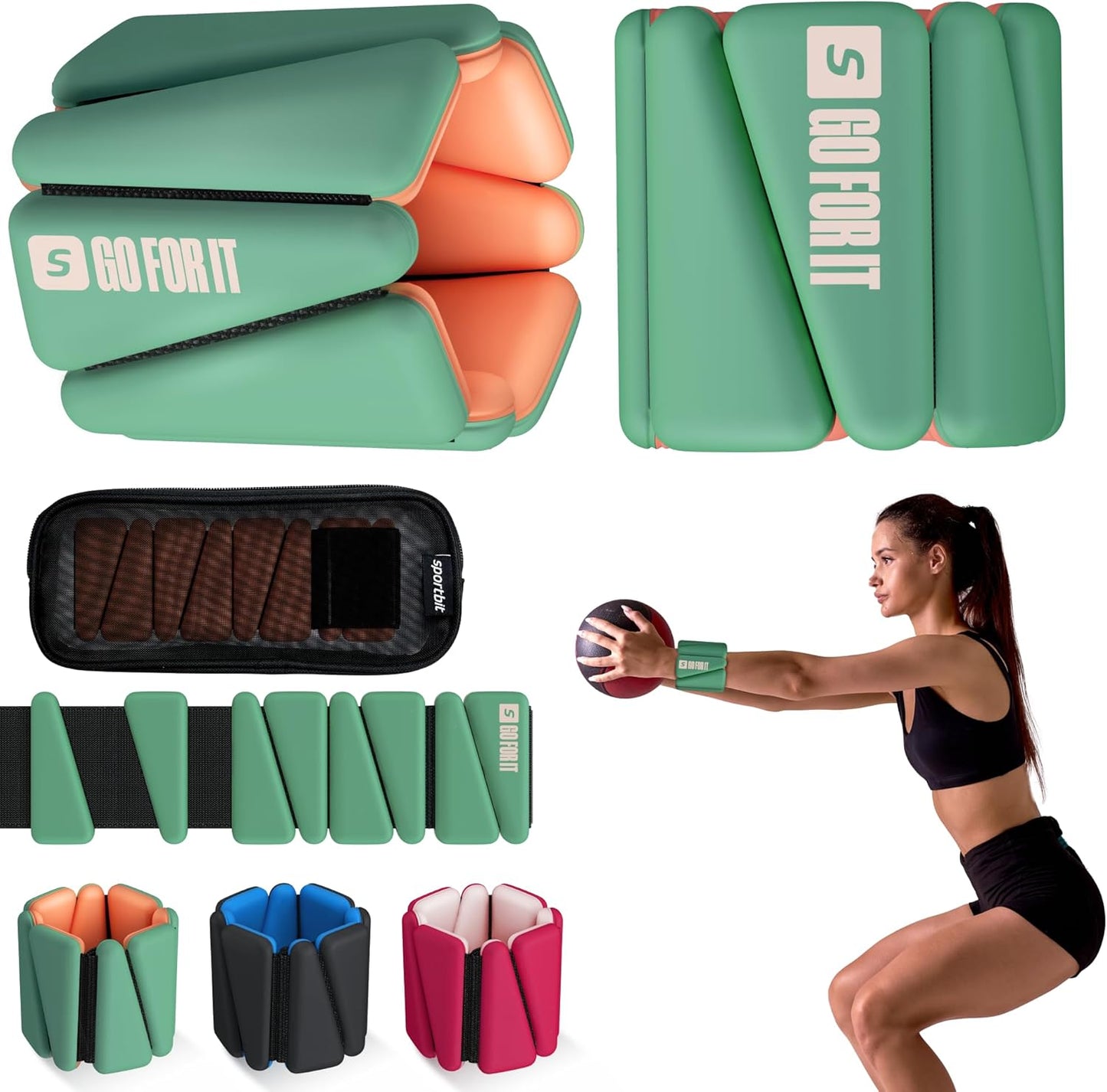 SPORTBIT Wrist and Ankle Weights for Women - Set of 2 (1lb Each) Wearable Ankle & Wrist Weights