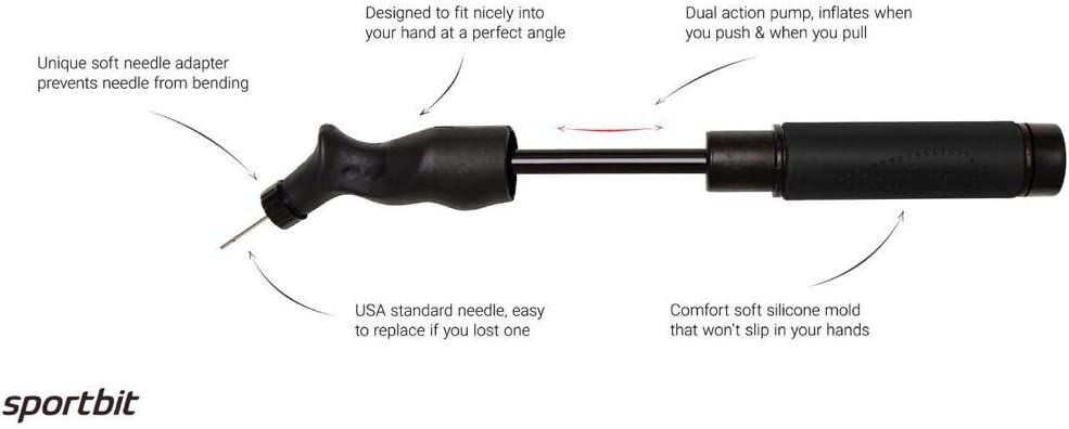 SPORTBIT Ball Pump Black with 5 needles - Push & Pull Inflating System